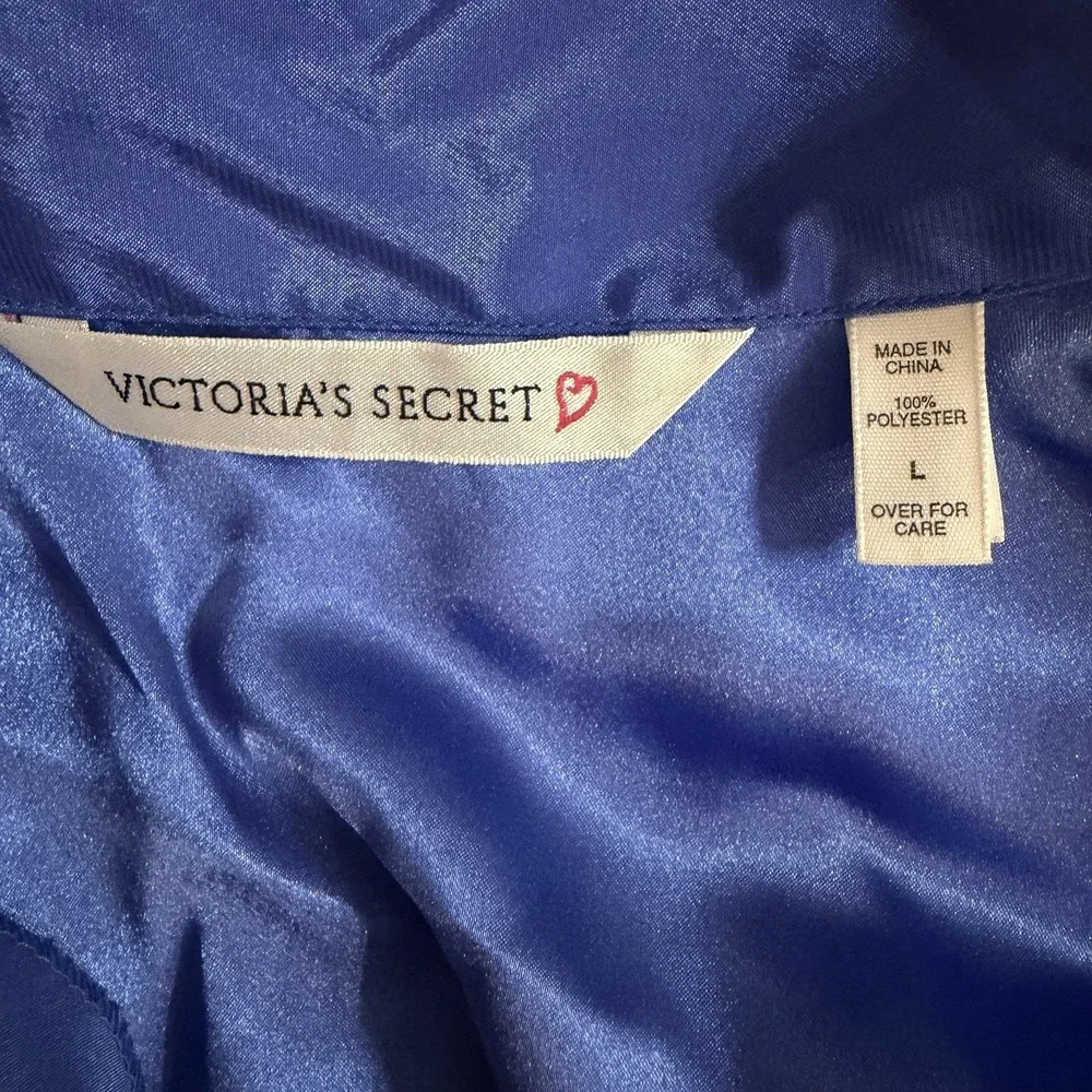 Victoria Secret 2 Piece Purple Satin Pajama Set Women's L Button Up Top & Pants